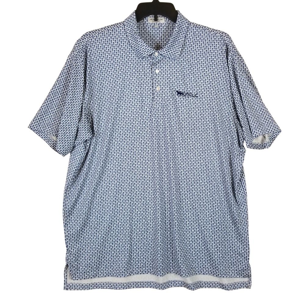 Peter Millar Polo Shirt Men XL White Blue Pineapple Skull Summer Comfort Stretch
